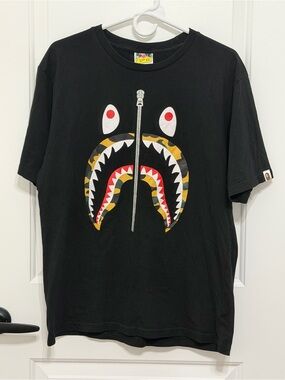 BAPE A Bathing Ape Shark Face Faux Zipper Graphic Tee Black XXL